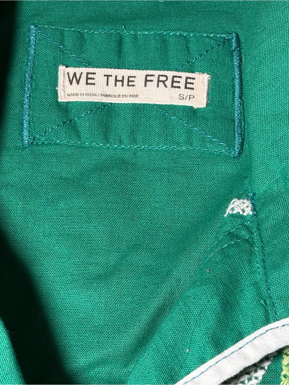 FREE PEOPLE WE THE FREE STRAWBERRY SHIRT GREEN EMBROIDERED LINEN BLEND S - Picture 6 of 6